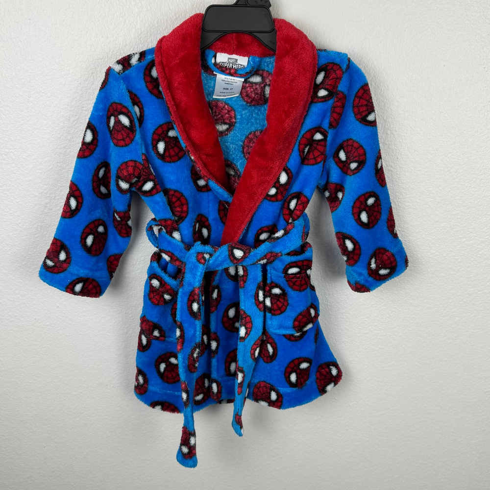 Marvel Spiderman Boys 2T Blue Plush Lounge Robe Bathrobe